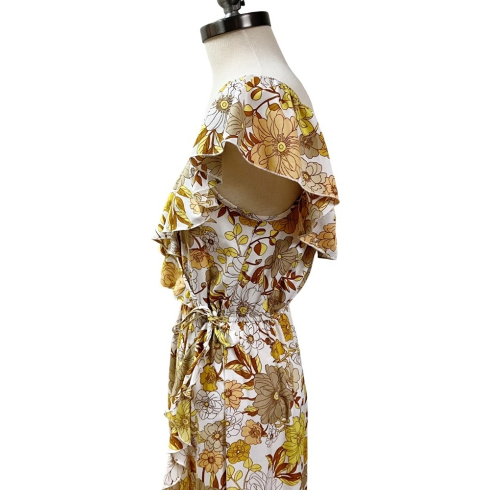 HINT OF BLUSH Tiered Floral Faux Wrap Maxi Dress SMALL Yellow Ruffle Romantic - Picture 6 of 11